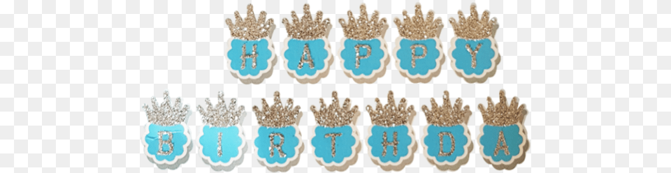 Blue And Silver Happy Birthday Banner Royal Icing, Turquoise, Clothing, Glove, Accessories Free Png Download