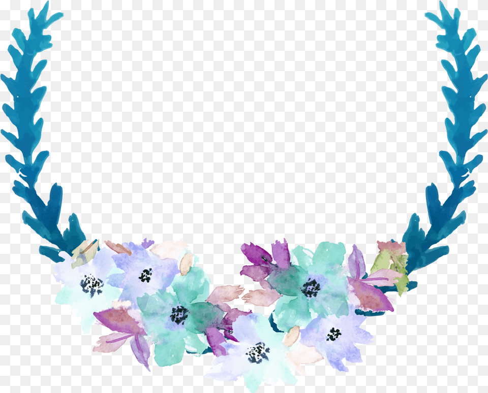 Download Blue Clip Art Watercolor Flower Frame Full Transparent Background Flower Watercolor, Accessories, Plant, Flower Arrangement, Female Png Image