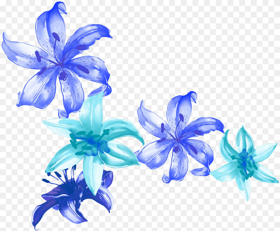 Download Blue Watercolor Painting Petal Purple Blue Watercolor Flower, Plant, Anther, Lily Free Png