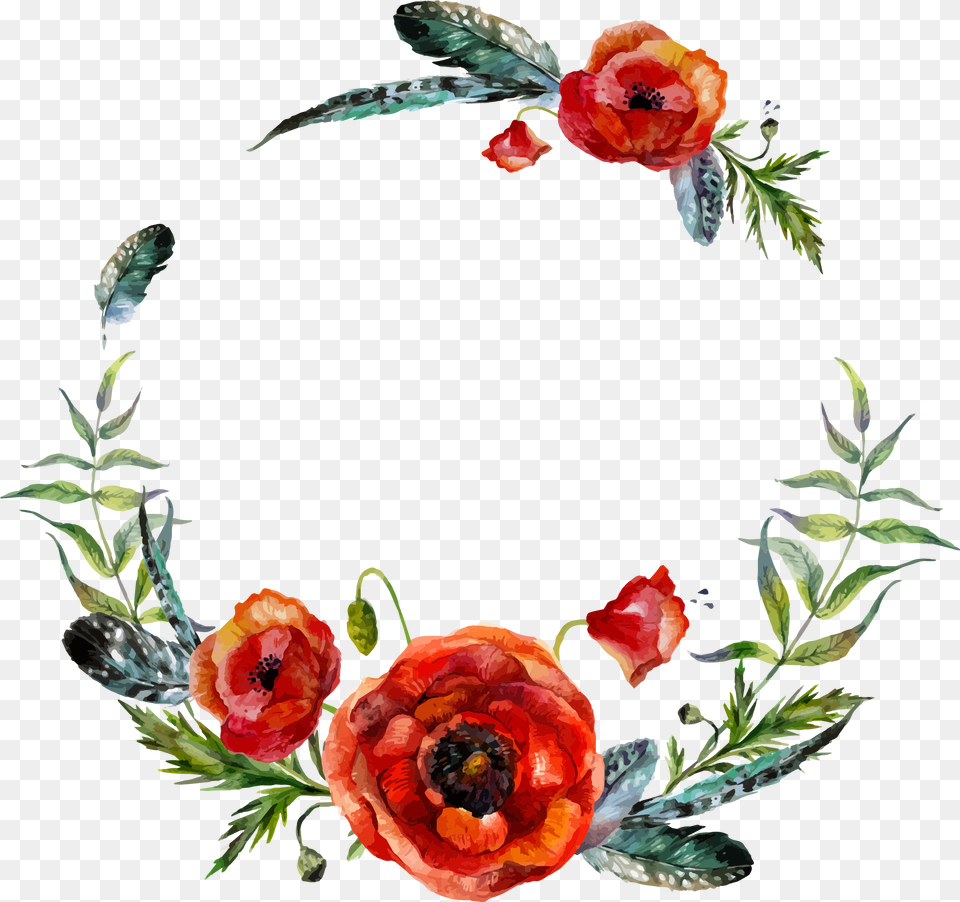 Download Boho Vector Watercolor Bohemian Flower Clip Art Watercolor Poppy Wreath, Plant, Rose, Petal, Floral Design Free Png