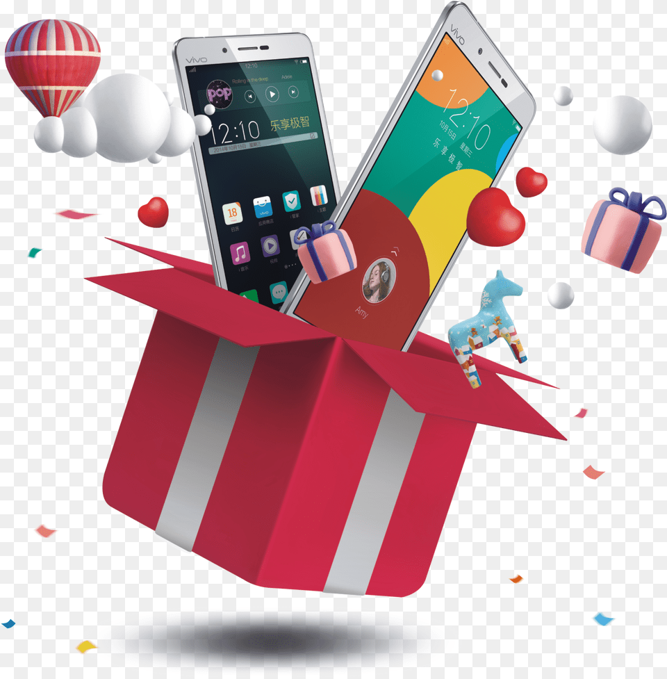 Download Box Fly Smartphone Court Gift Of Phone Hq Image Gift Box Open, Electronics, Balloon, Mobile Phone, Person Png