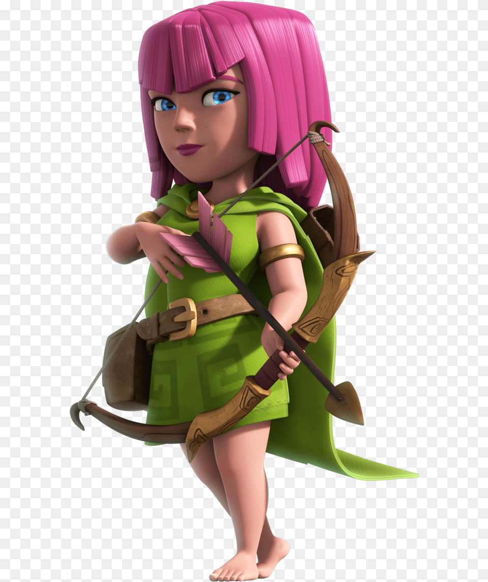 Download Brown Clash Of Character Fictional Hair Royale Hq Clash Of Clans Archer Model, Sport, Person, Weapon, Bow Free Png