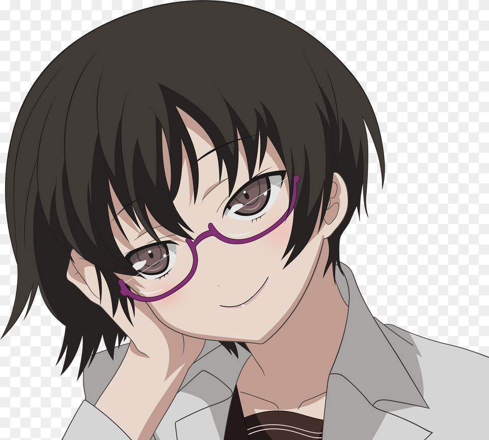 Download Brunettes Glasses Brown Eyes Anime Girl With Short Brown Hair, Publication, Book, Comics, Adult Png Image