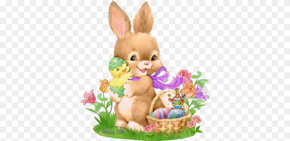 Download Bunny Hold Chick Cute Easter Bunny Full Happy Easter Cute Bunny, Teddy Bear, Toy, Animal, Mammal Png Image