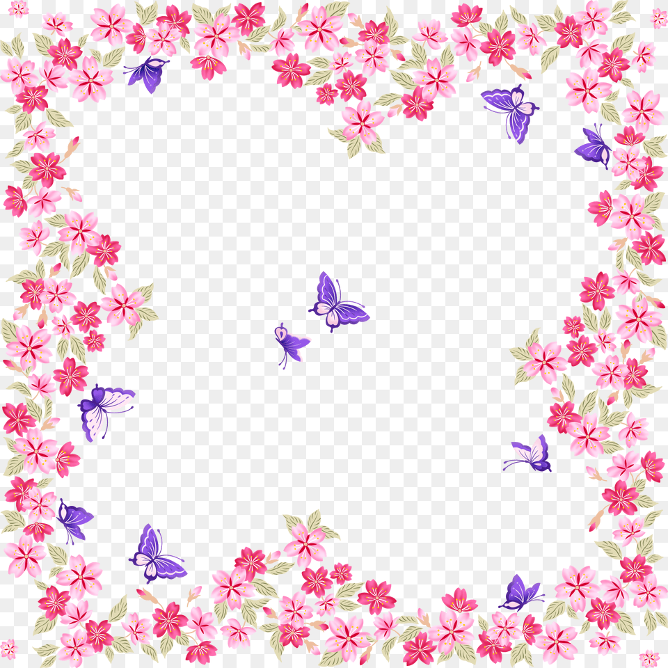 Download Butterfly Color Frame Pink Flower Hq Border Butterflies And Flowers Png Image