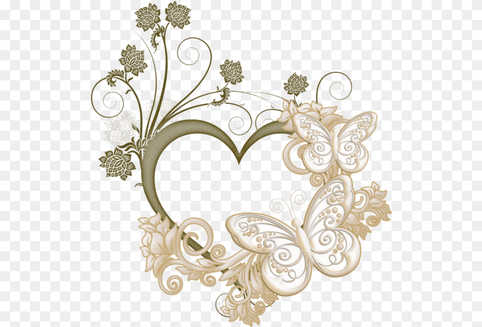 Download Butterfly Heart Frame Love Picture Free Clipart Hq Golden Heart Frame, Art, Floral Design, Graphics, Pattern Png