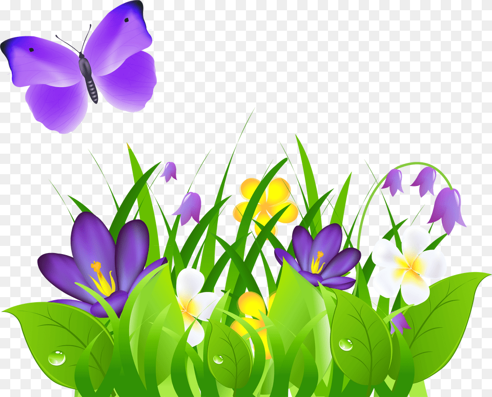 Download Butterfly With Flowers Dlpngcom Clipart Flower And Butterfly, Iris, Plant, Purple, Petal Free Png