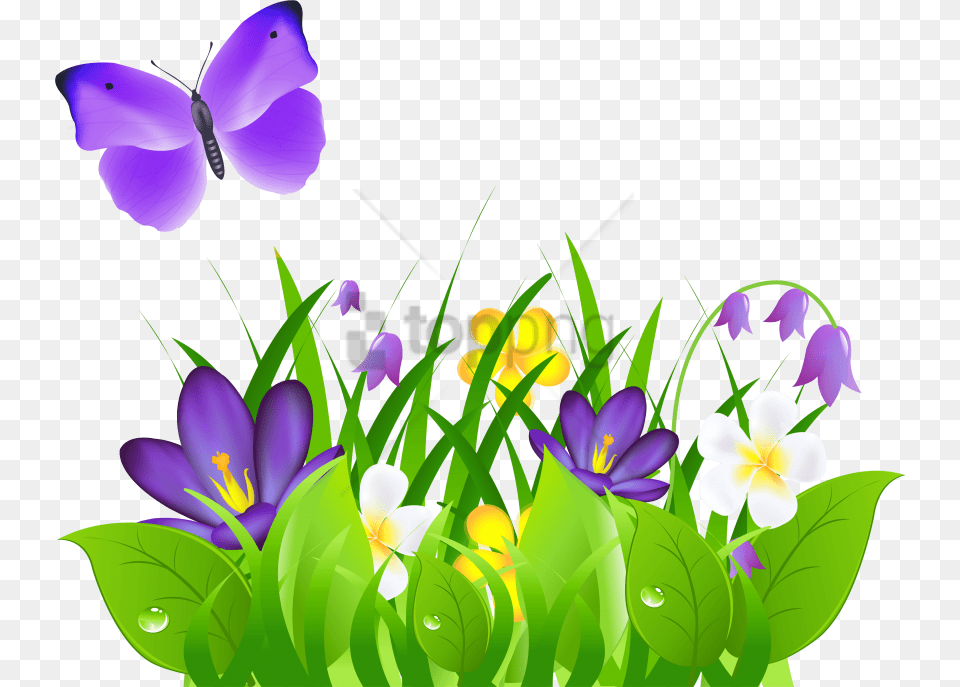 Download Butterfly With Flowers Images Clip Art Butterflies And Flowers, Flower, Graphics, Purple, Plant Png Image