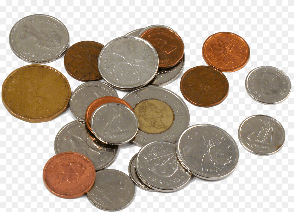 Canadian Coin Pile 1 Canadian And American Coins Pile Of Canadian Coins, Money, Nickel, Plate Free Png Download