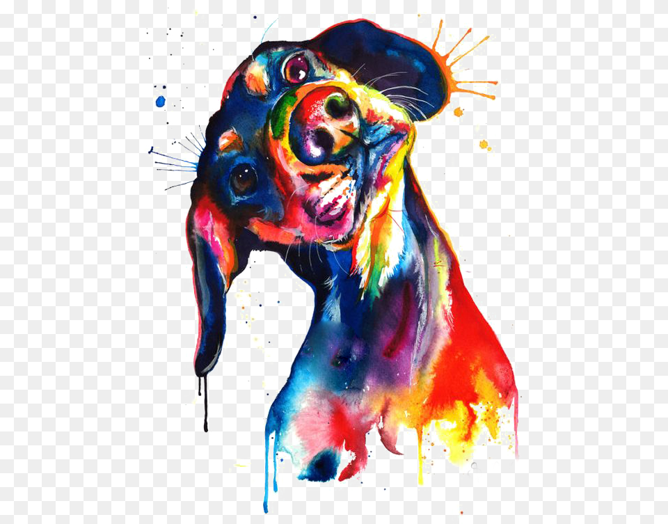 Canvas Watercolor Print Puppy Painting Dachshund Colorful Dachshund Art, Graphics, Adult, Female, Person Free Png Download