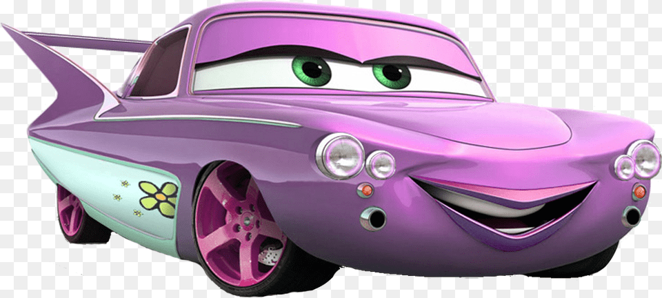 Download Cars Mcqueen Lightning Mater Flo Pixar Clipart Disney Plxar Cars, Car, Purple, Transportation, Vehicle Free Transparent Png