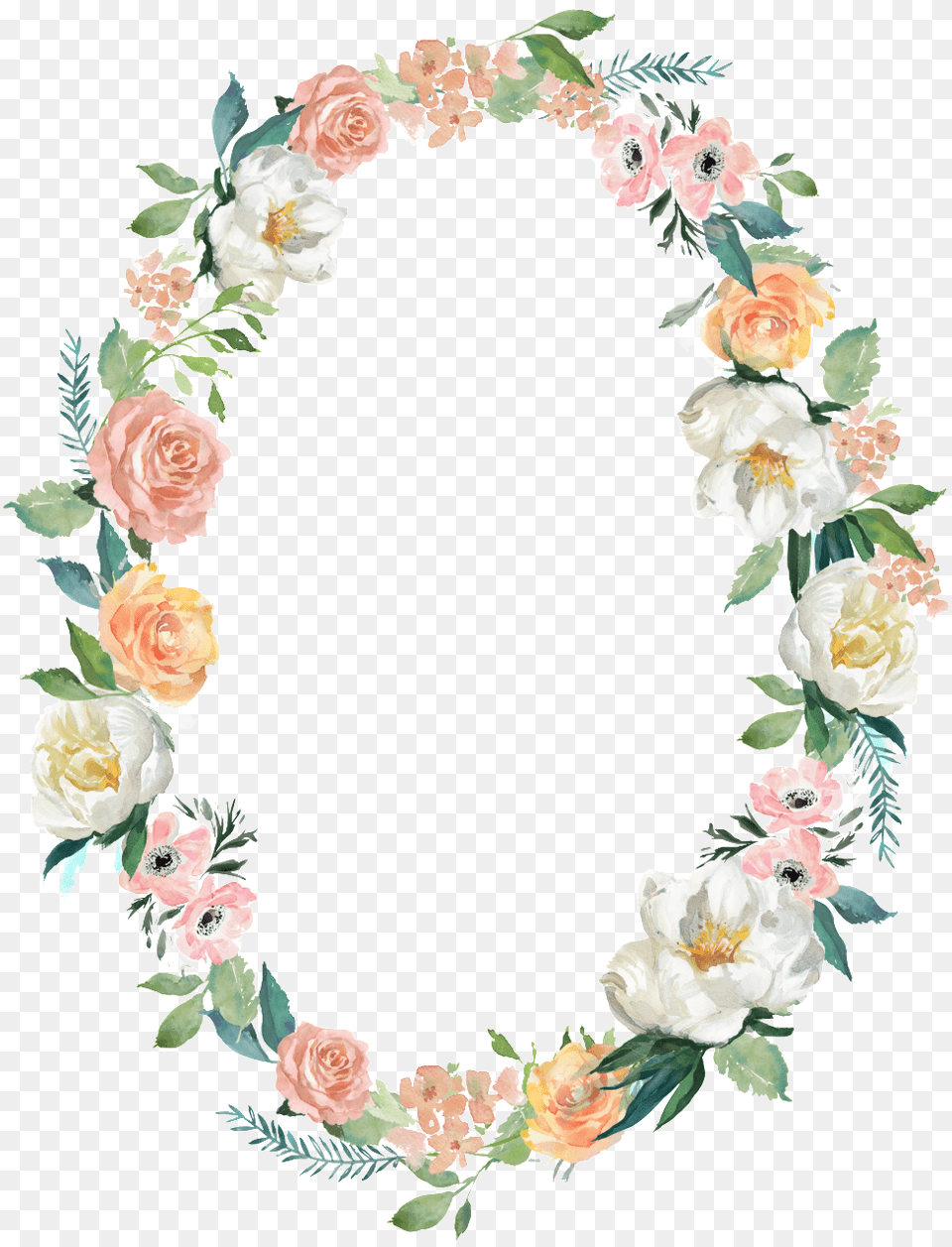 Download Cartoon Watercolor Wreath Decorative Border Oval Floral Border, Flower, Flower Arrangement, Plant, Rose Free Transparent Png