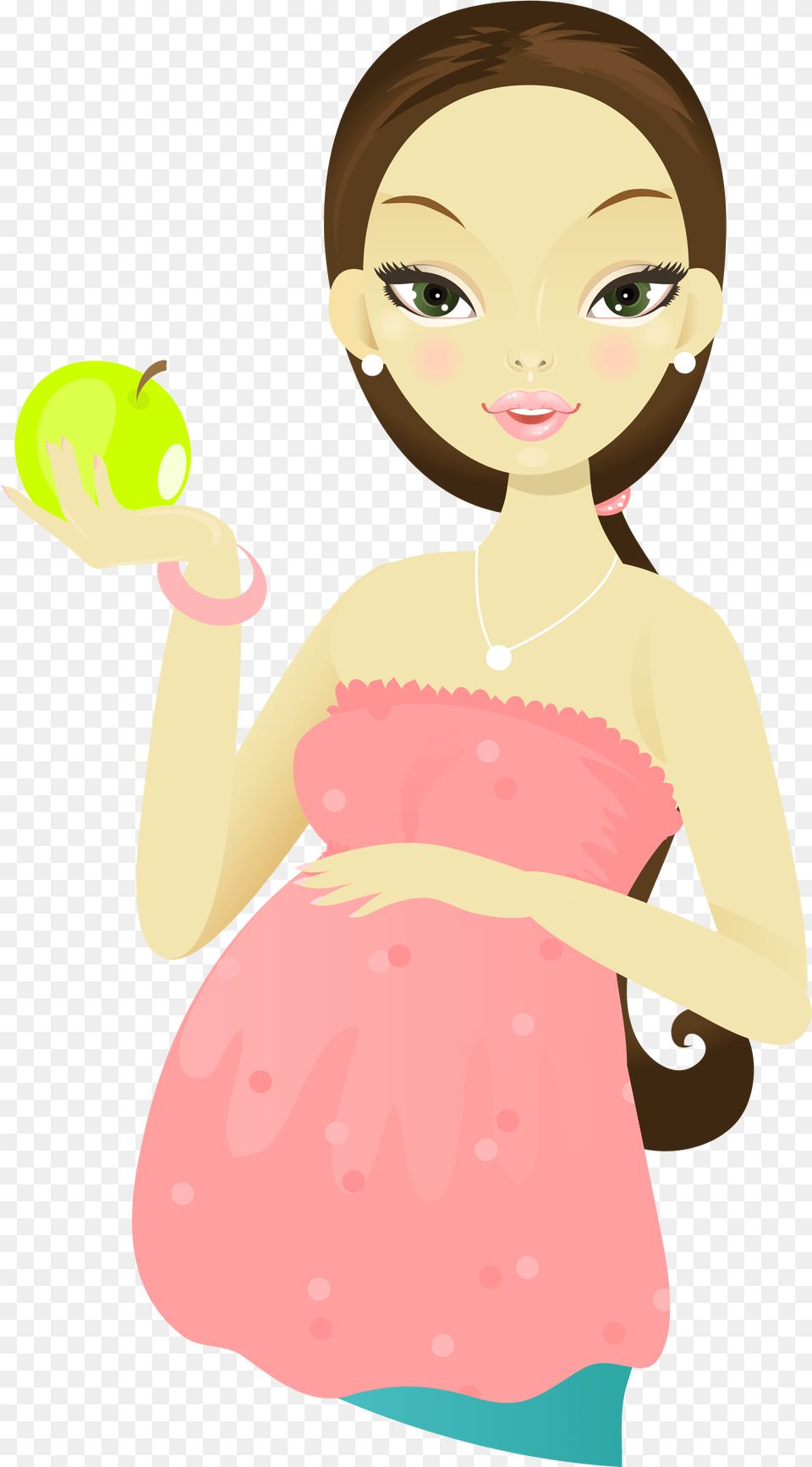 Download Cartoon Woman Mother Holding Apple Transprent Transparent Cartoon Pregnant Woman, Person, Produce, Food, Fruit Png Image