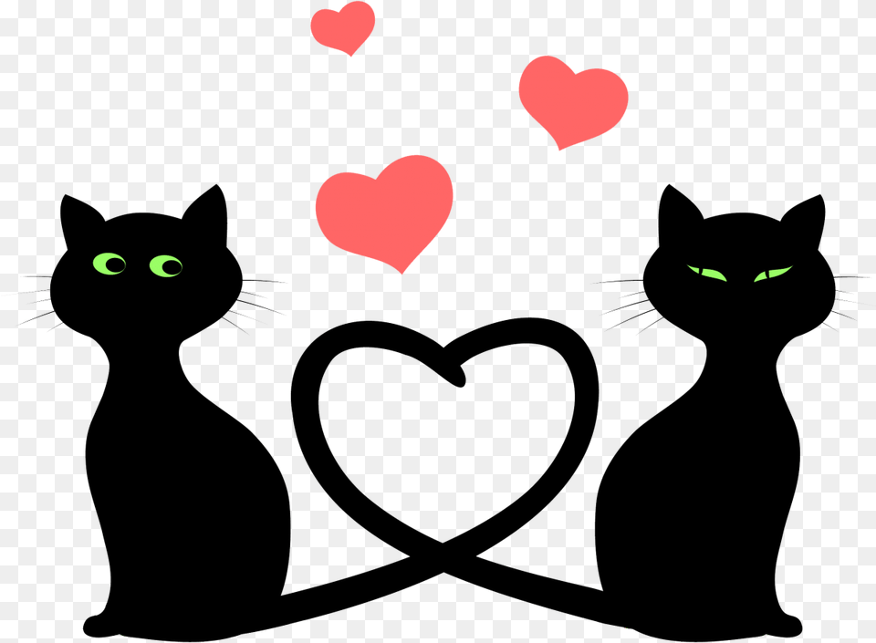 Cat Silhouette Love Cats Full Size Cats In Love, Animal, Mammal, Pet, Heart Free Png Download