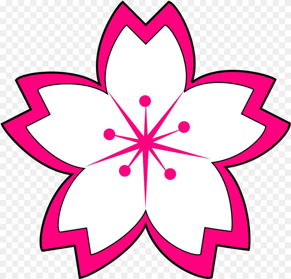 Cherry Blossom Flower Outline Cherry Blossom Black And White, Leaf, Plant Free Png Download
