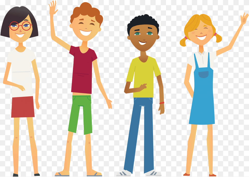 Children Animation People Waving Image With Animated People Background, Boy, Person, Pants, Male Free Png Download
