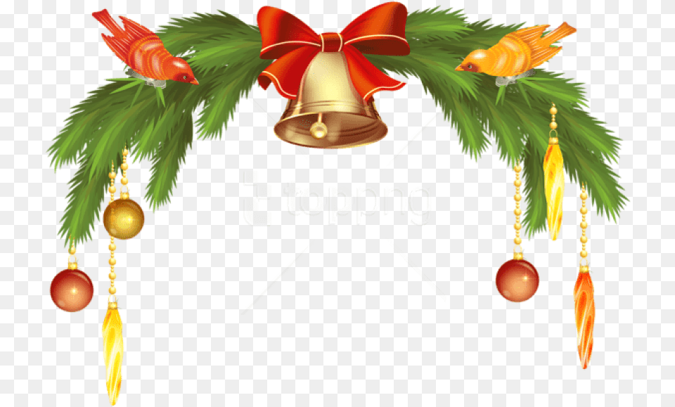 Download Christmas Bells With Pine Branch Christmas Bells And Pine Branch, Animal, Bird Free Transparent Png