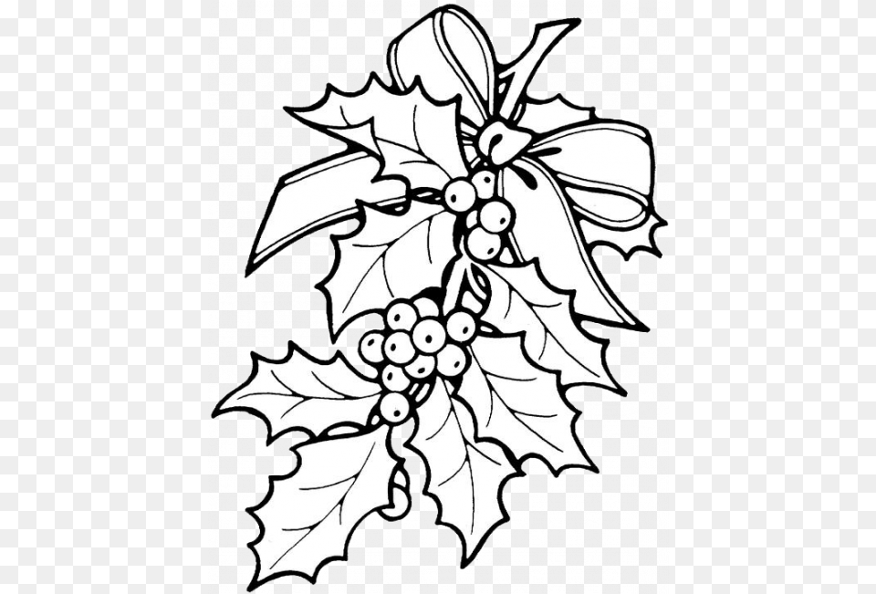 Download Christmas Leaves Coloring Pages Full Size Christmas Holly Coloring Page, Leaf, Plant, Art Png