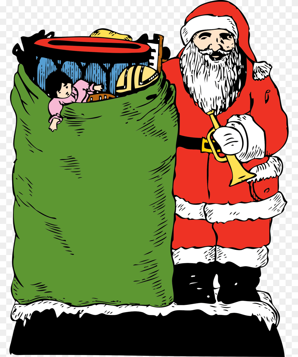 Download Christmas Vintage Santa With Toy Bag Card Clipart Santa, Adult, Male, Man, Person Png Image