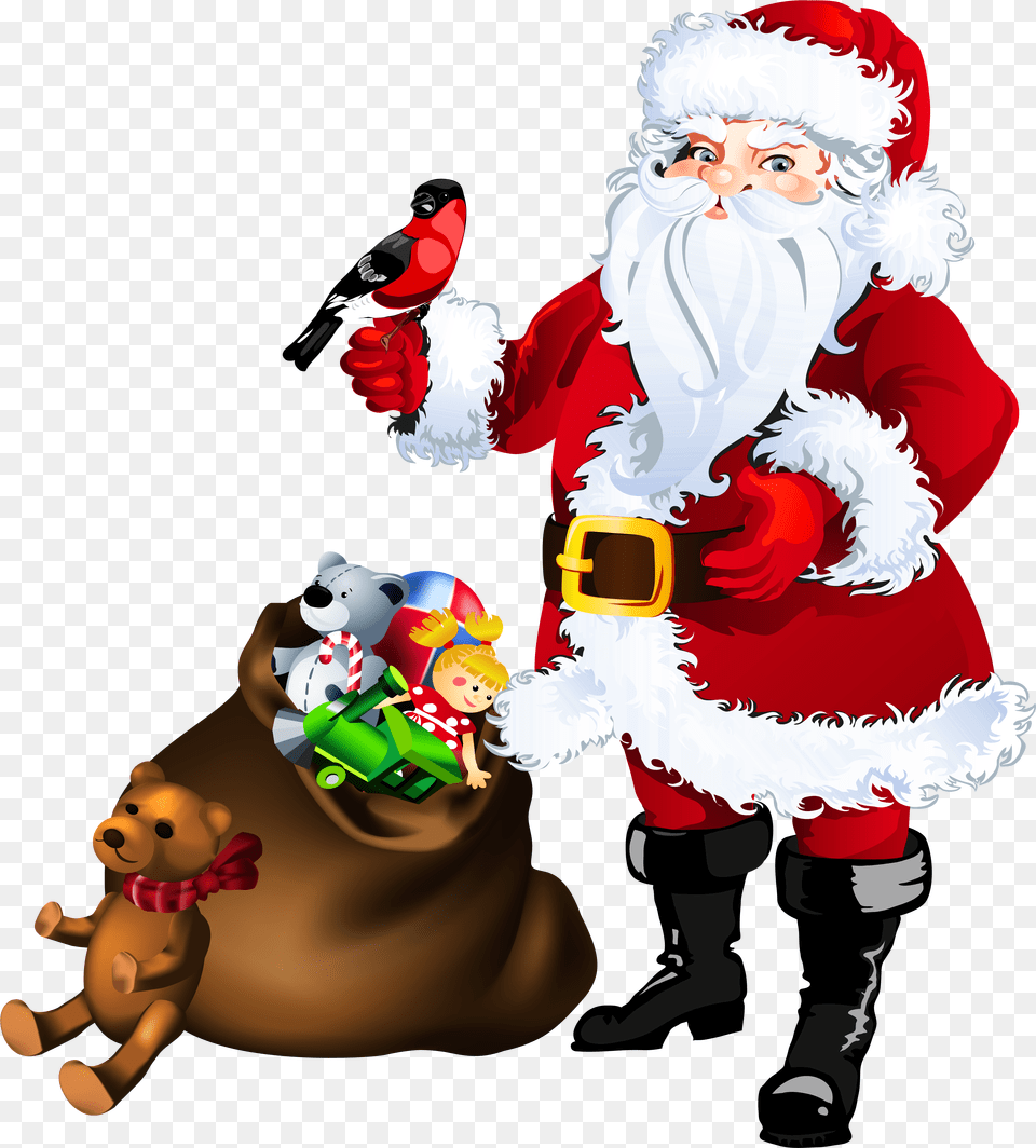 Download Claus Ornament Santa Toys With Santa Claus With Toys, Baby, Person, Animal, Bird Free Png
