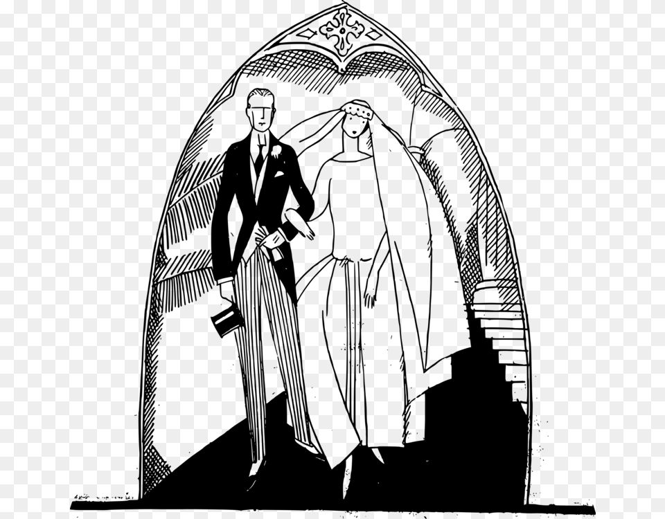 Download Computer Icons Drawing Morning Dress Wedding Wedding Couple Church Clipart, Gray Png Image