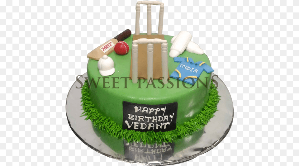 Download Cricket Cake Theme Squiggly Line Full Size Happy Birthday Vedant Cricket Cake, Birthday Cake, Cream, Dessert, Food Png