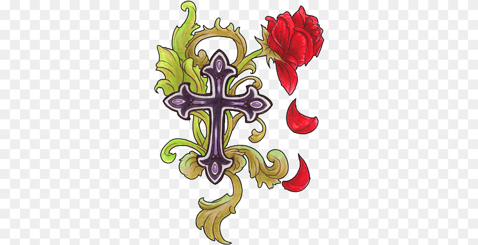 Download Cross Tattoos Image And Clipart Cross, Symbol, Flower, Plant, Art Png