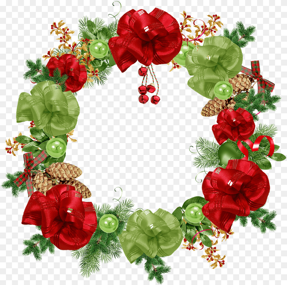 Download Crown Christmas Foliage Green Red Bowls Postcards Merry Christmas And Happy New Year, Plant, Wreath, Flower, Rose Png