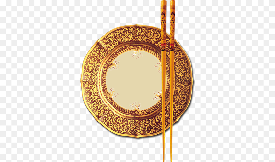 Download Cuisine Chinese Gold Chopstick And Plate, Chopsticks, Food, Art Png