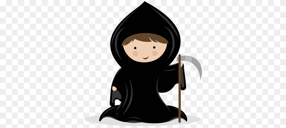 Download Cute Grim Reaper Clipart Death Clip Art Black Cartoon, Clothing, Hood, Fashion, Nature Png Image