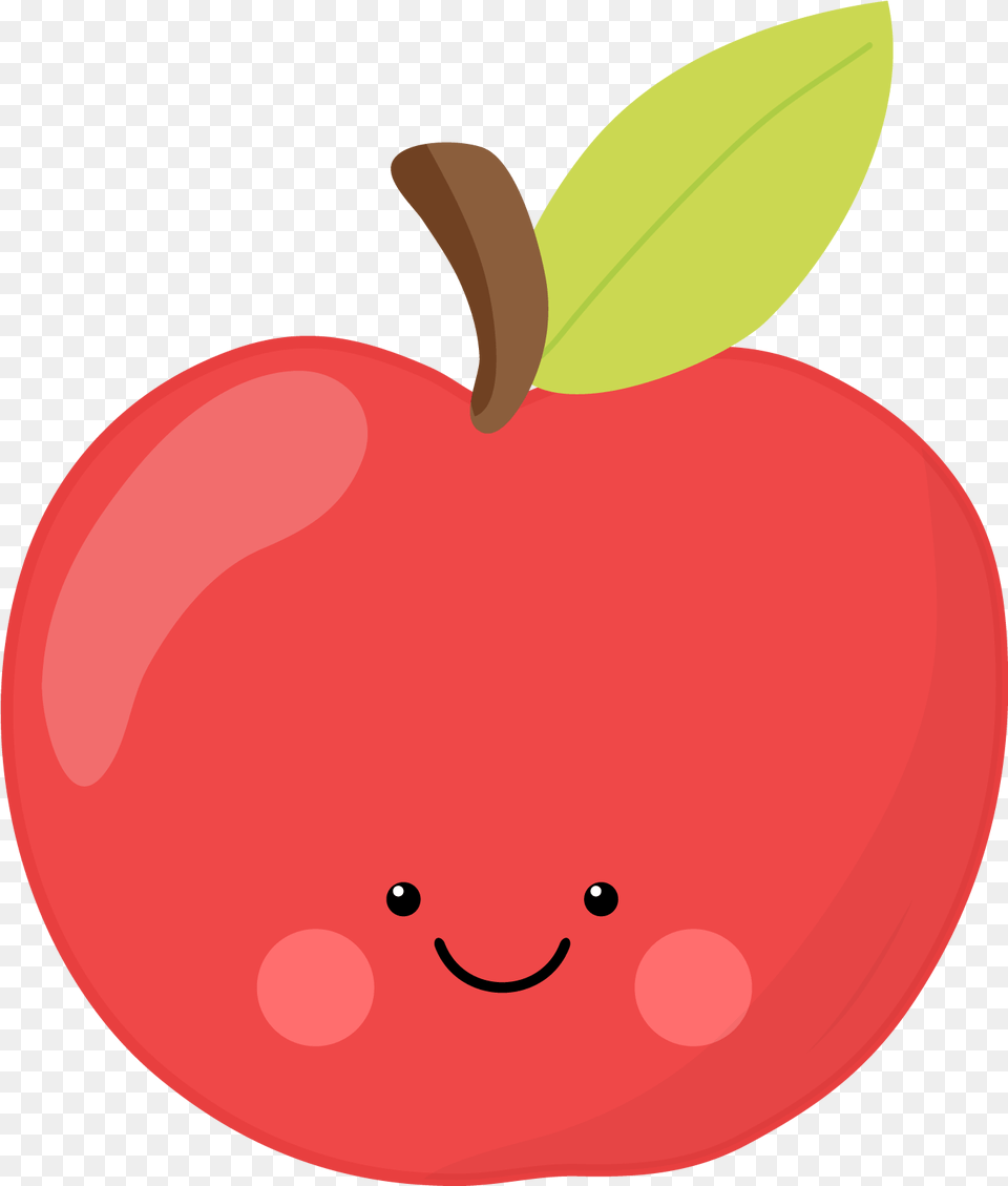 Download Cute Red Apple With No Background Cute Apple Cartoon, Food, Fruit, Plant, Produce Png Image