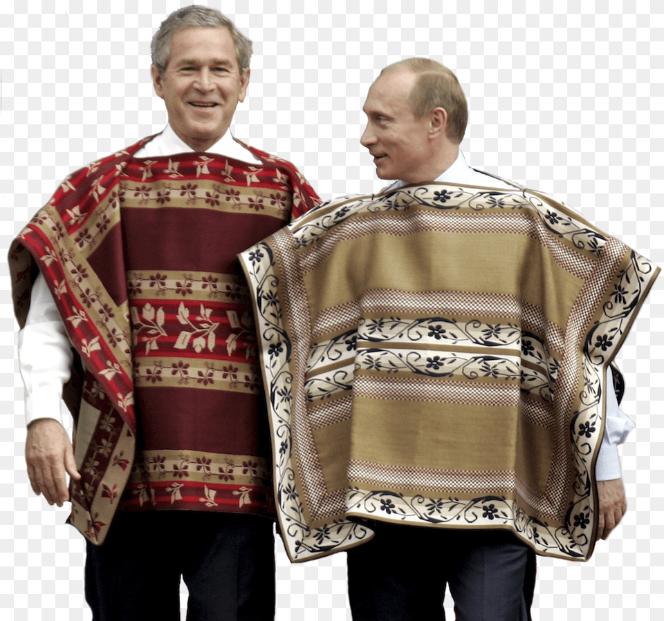 Download Cutout George W Bush Poncho Video Full Size George Bush And Putin Poncho, Fashion, Adult, Person, Man Free Transparent Png