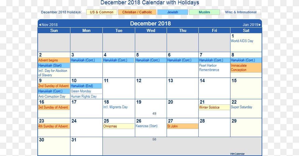 Download December 2018 Calendar With Holidays Calendar 2018 Us Holiday December 2018, Text, Computer Hardware, Electronics, Hardware Free Transparent Png