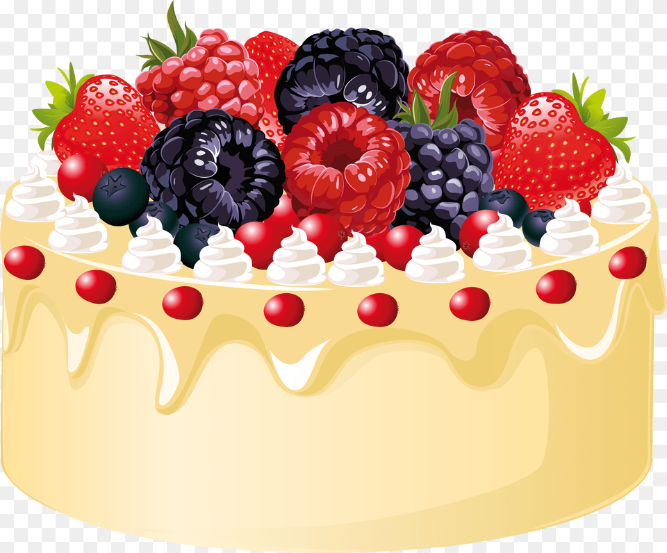 Download Dessert Clipart Fruit Cake Fruit Cake Clipart Fruits Birthday Cake Clipart, Berry, Produce, Plant, Food Png