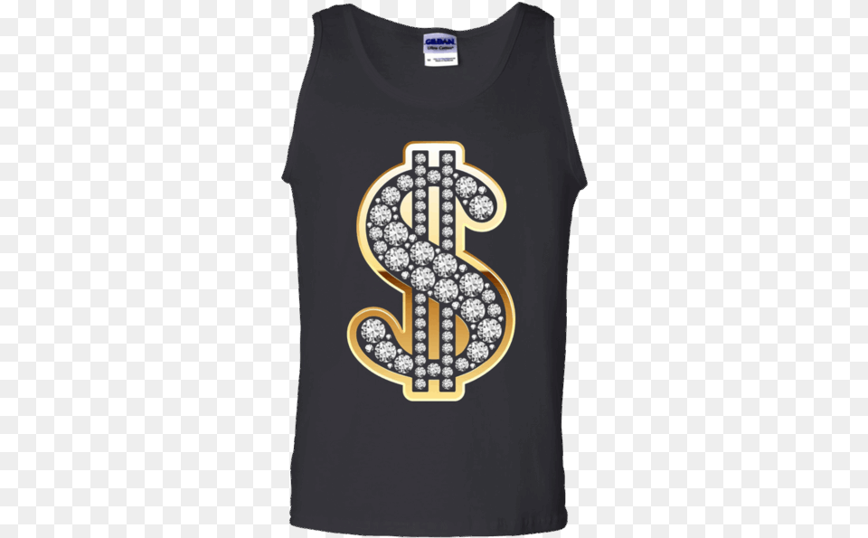 Download Dollar Sign Gold Diamond Bling T Shirt Dollar Gold And Diamonds, Clothing, T-shirt, Tank Top, Cross Free Transparent Png