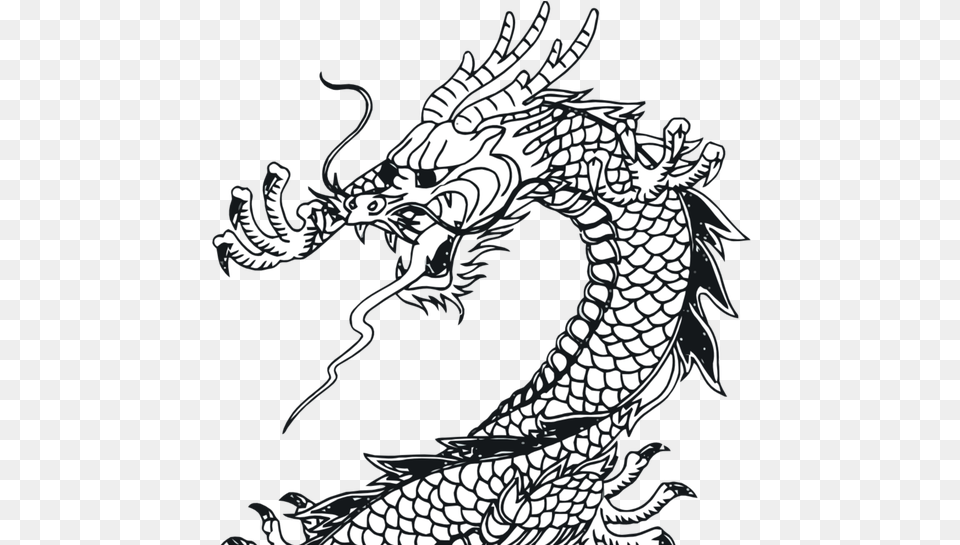 Download Dragon Vector Art Tattoo 999px Chinese Dragon Dragons Black And White, Animal, Dinosaur, Reptile Png Image