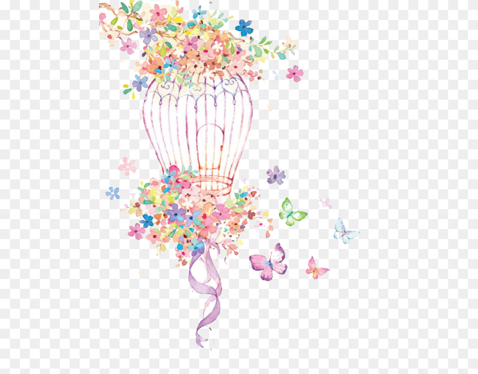 Drawing Wallpapers Watercolor Birdcage With Flowers Watercolour, Art, Graphics, Paper, Plant Free Png Download