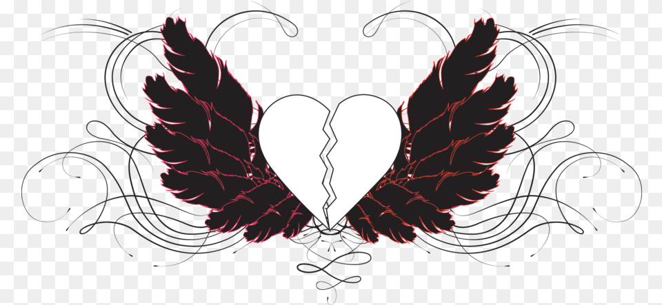 Download Drawn Broken Heart Emo Broken Heart Drawing Broken Heart Wings, Leaf, Plant, Flower, Rose Png