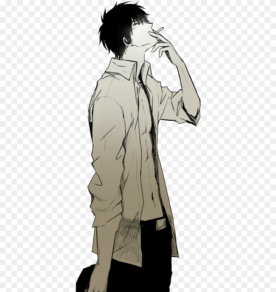 Download Drawn Smoking Transparent Background Anime Guy Anime Boy Smoking Cigarette, Adult, Person, Man, Male Free Png