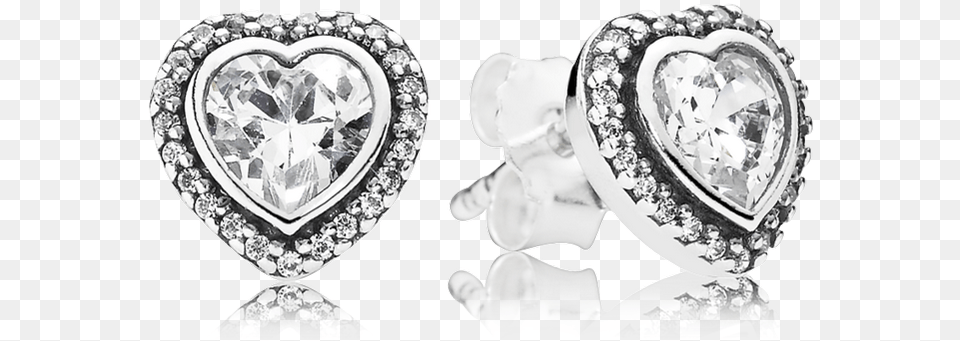 Earrings Pandora Button Woman Silver Heart Sparkling, Accessories, Diamond, Earring, Gemstone Free Png Download