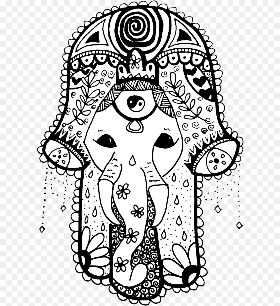 Download Elephant Hamsa Hamsa, Art, Doodle, Drawing, Adult Free Transparent Png