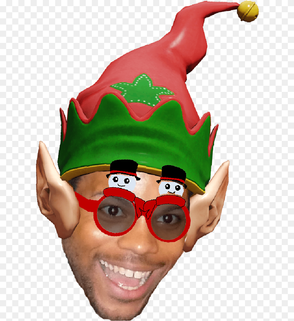 Download Elf Christmas Hat Uokplrs Trihard Twitch Emote Accessories, Cap, Clothing, Glasses Free Transparent Png