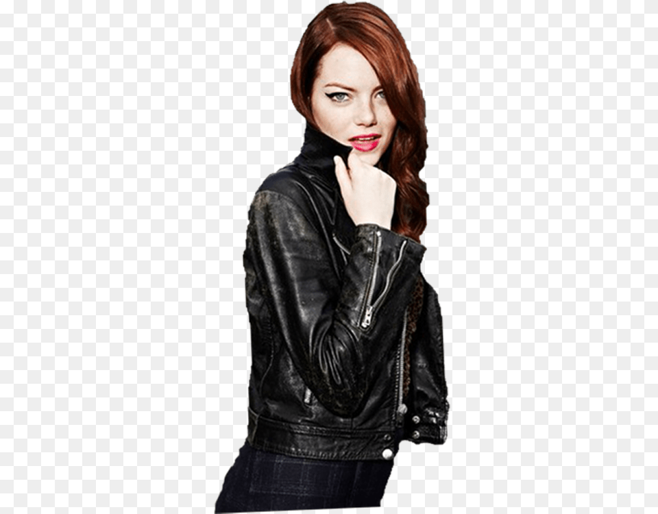Download Emma Stone Clipart By Linamac Model Image Emma Stone Red Hair Pictures Background, Adult, Person, Jacket, Woman Free Png