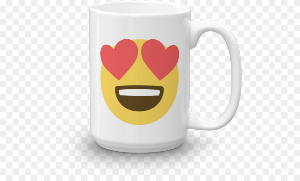 Download Emojione Heart Eyes Emoji Mug Mug, Cup, Beverage, Coffee, Coffee Cup Png Image