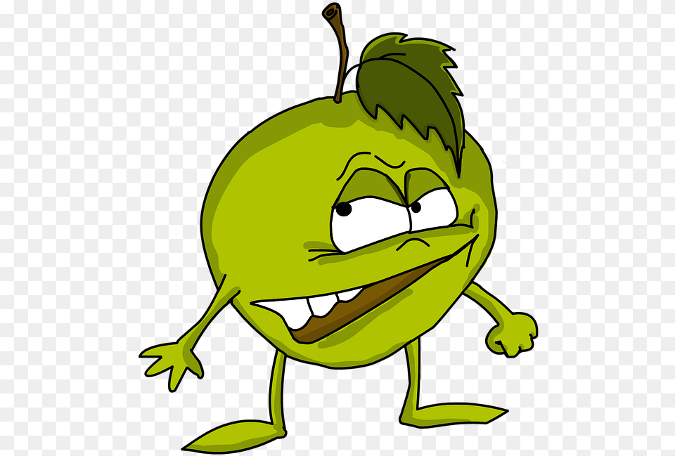 Download Evil Apple Cartoon Evil Friut Cartoon Green, Animal, Fish, Sea Life Free Transparent Png