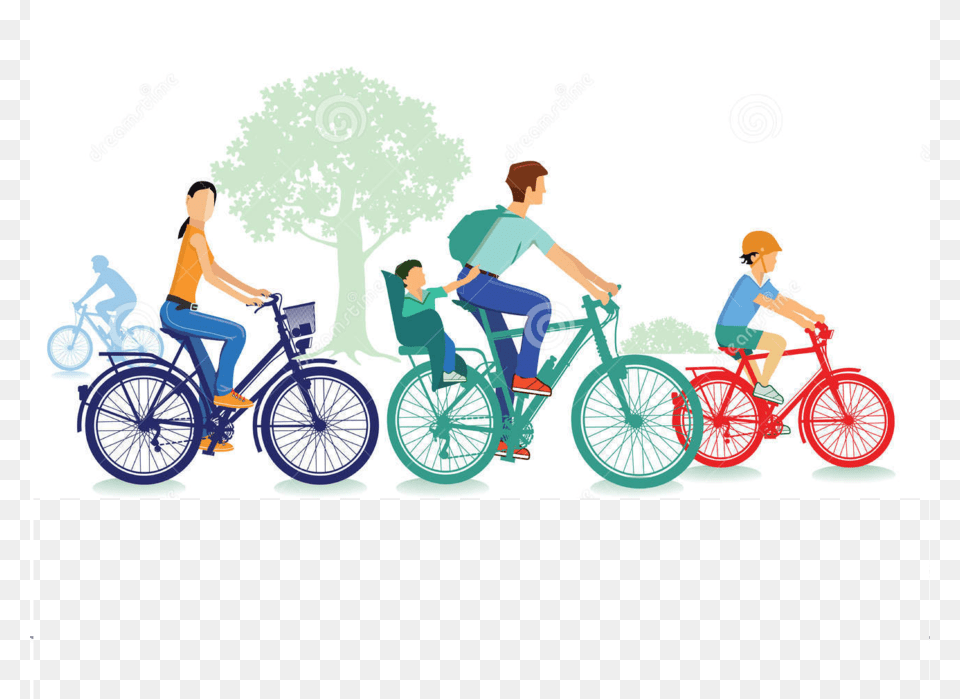 Download Familia En Bicicleta Vector Clipart Bicycle Cycling Clip, Wheel, Vehicle, Transportation, Machine Png Image