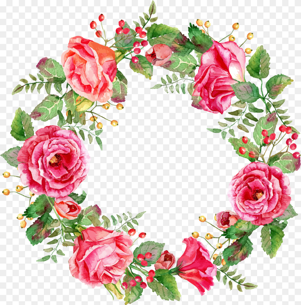 Floral Watercolor Wreath With Flowers Flower Art Background Design, Plant, Rose, Pattern, Floral Design Free Png Download