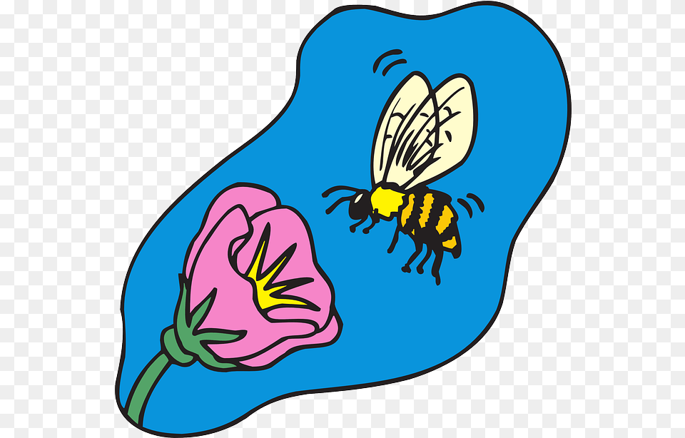 Download Flower Cartoon Bee Flying Plant Insect With Cartoon Bee At A Flower, Animal, Invertebrate, Wasp, Honey Bee Free Transparent Png