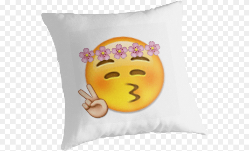 Download Flower Crown Peace Sign Emoji Hippie Emoji, Cushion, Home Decor, Pillow, Face Png