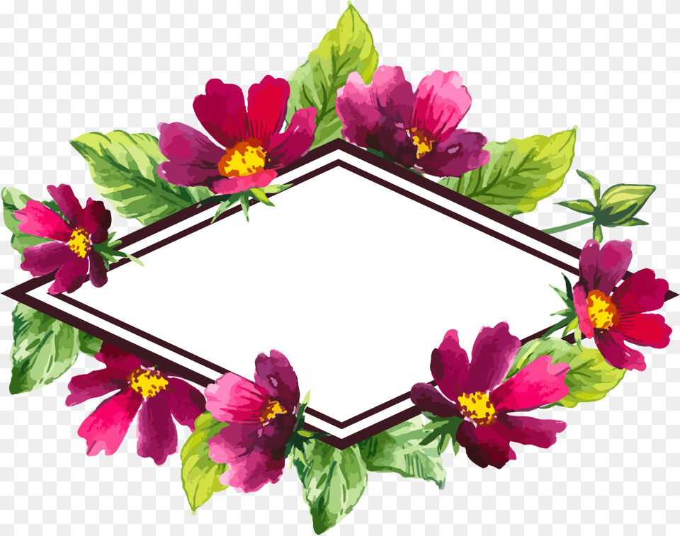 Flower Purple Frame Illustration Design Floral Hq Floral Design, Plant, Petal, Leaf, Dahlia Free Png Download
